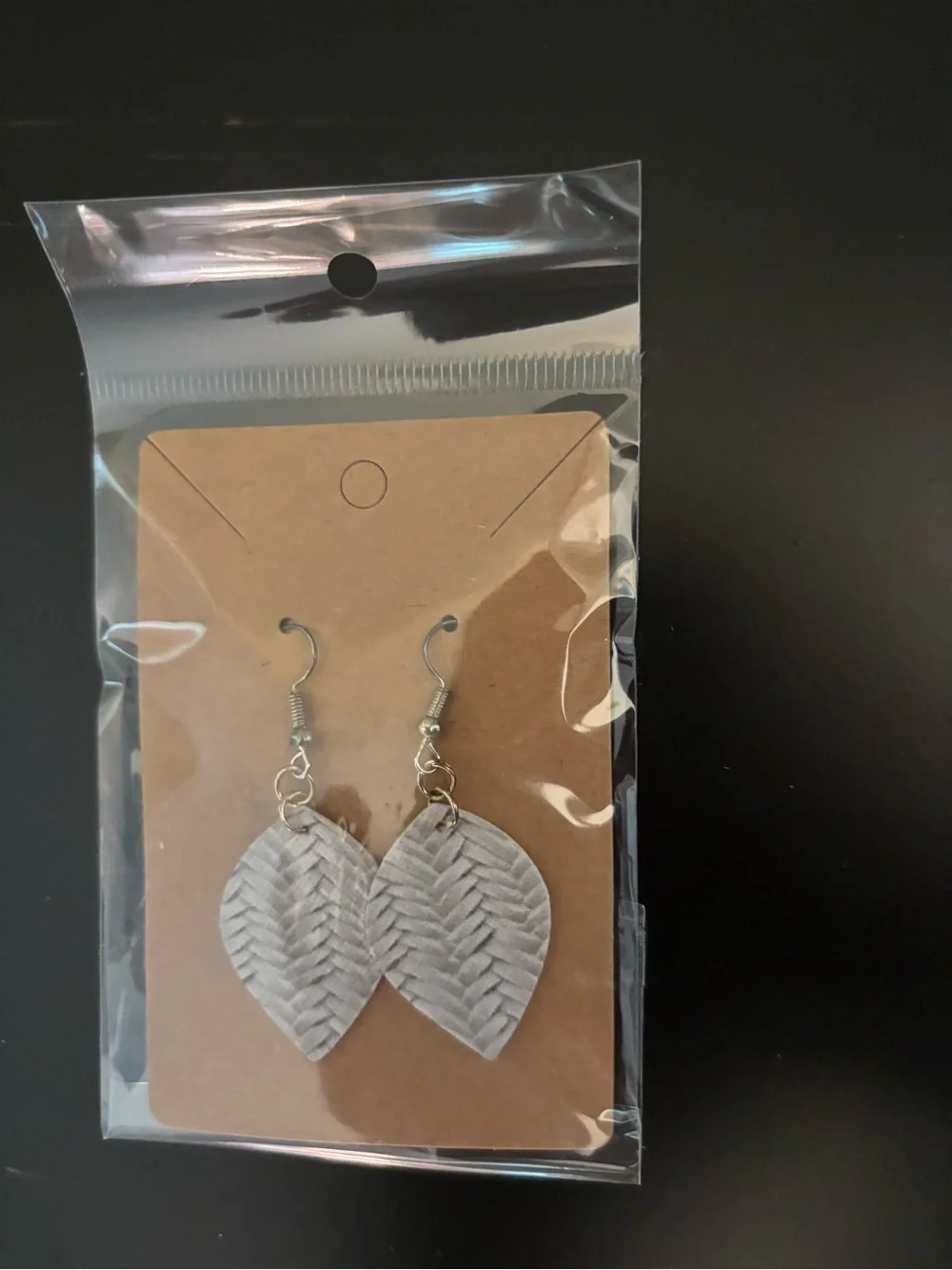 Handmade Silver Gray Woven Leaf Dangle Earrings